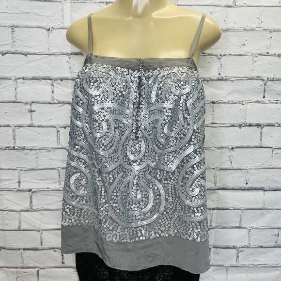 BCBGMaxazria Womens Light Charcoal Silk Sequined Woven Cami Top Size Small NWT - Picture 1 of 7